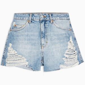 Topshop Blue Super Rip Denim Mom Shorts 6